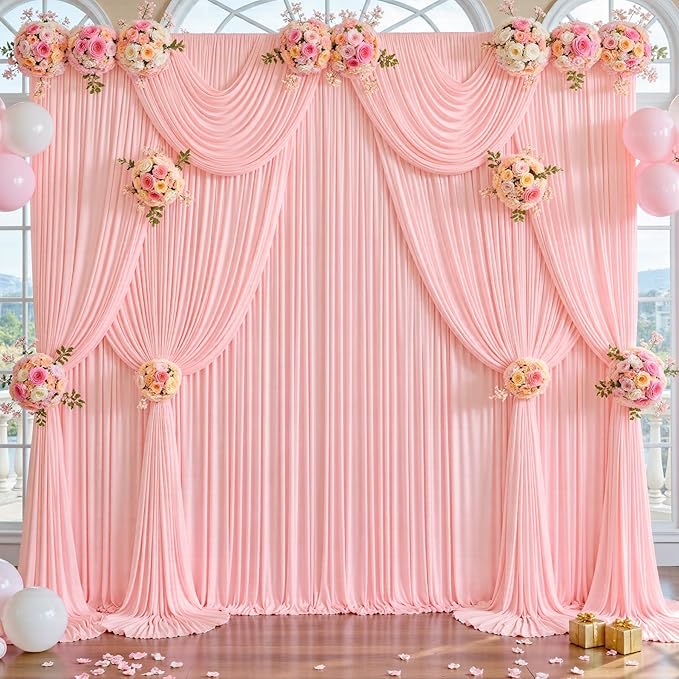 20ft x 12ft Blush Pink Backdrop Curtains Wrinkle Free Backdrop Curtain for Wedding Parties Pink Fabric Backdrops Drapes Back Drop Cloth Bridal Shower Stage Curtains Wedding Decorations for Reception