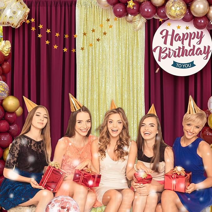 10 x 10 Feet Burgundy Backdrop Curtain for Partie, Background Curtains for Photoshoot, Birthday, Wedding, Halloween, Thanksgiving, Christmas Day, New Year Party Decorations 5Ft x 10Ft, 2 Panels