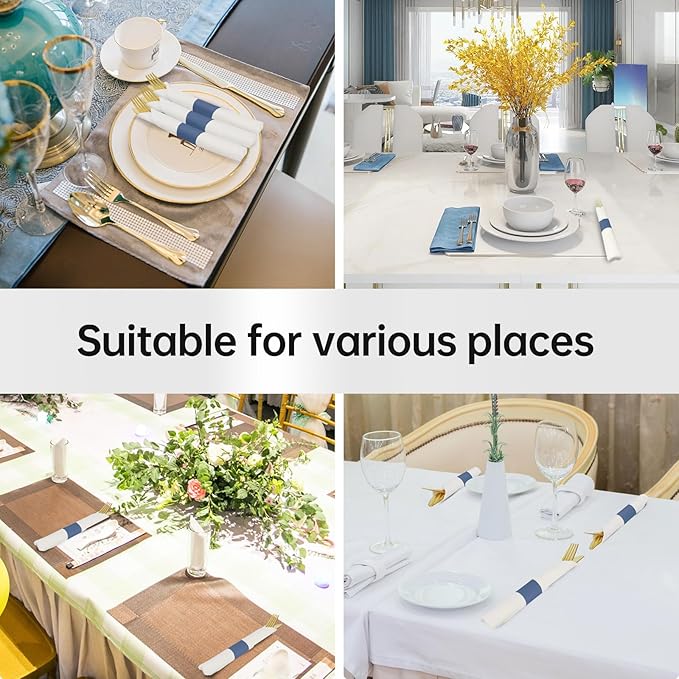 Germiwipe Paper Napkin Band Box of 500,Napkin Rings Self Adhesive,Silverware Wraps Bands (Navy Blue-500 pcs)