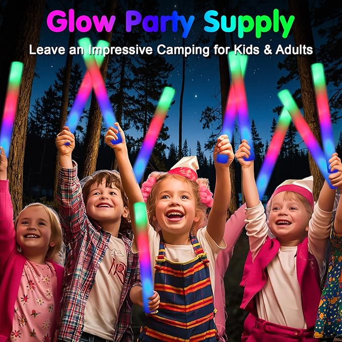 55 PCS Foam Glow Sticks, Foam Light Up Sticks Party Supplies with 3 Mode Colorful Flashing, Glow Sticks Bulk Party Pack, Led Foam Sticks for Birthday, Wedding, Halloween, Carnival, Concert