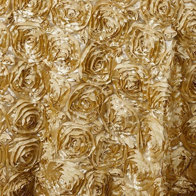 Efavormart 132" Wholesale Round Table Cover Champagne Grandiose Rosette 3D Satin Tablecloth for Wedding Party Event Decoration