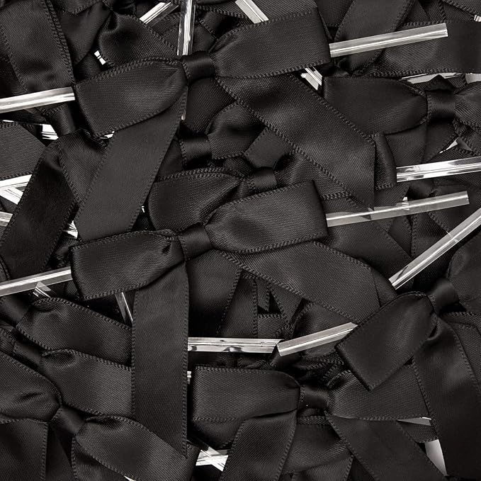Juvale Gift Bows with Twist Ties - Mini Bows for Crafts & Wrapping - Pre-Tied Satin Polyester Ribbon for Treat Bags & Balloons - 3-Inch, Black, 100 Pack