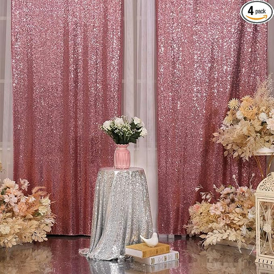 Poise3EHome Fuchsia Pink Sequin Backdrop Curtains, 4 PCS 3FT x 8FT Sequin Panels for Backdrop,Sequence Wedding Party Background Drapes