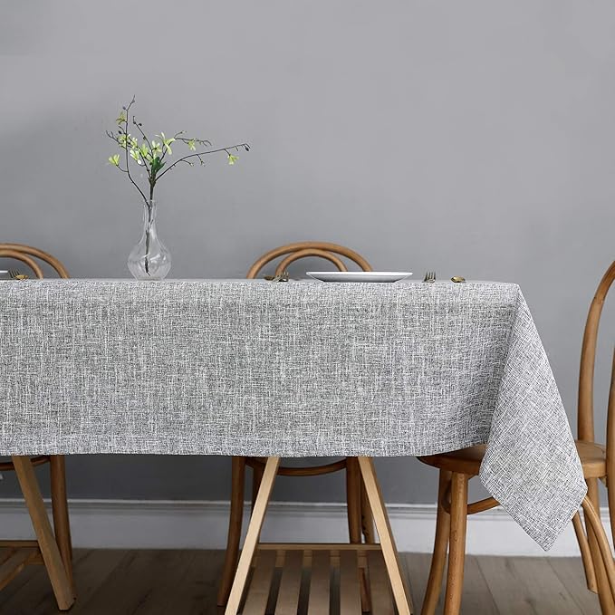 maxmill Flaxy Faux Linen Table Cloth with 2-Tone Slubby Texture Wrinkle Free Anti-Shrink Soft Tablecloth for Kitchen Dining Tabletop Outdoor and Indoor Use Rectangle 60 x 104 Inch Light Gray