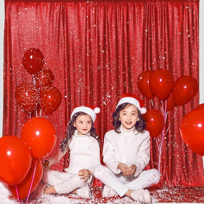 PartyDelight Dark Red Sequin Backdrop 10FTx10FT Wedding Curtain Special Events Party
