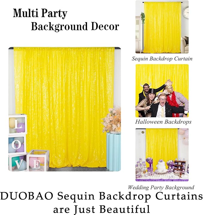 DUOBAO 4FT x 7FT Yellow Sequin Backdrop | Sparkly Wedding & Bridal Shower Background | Photo Booth & Party Decor | Durable & Elegant Shower Backdrop | Perfect for Ceremonies & Events