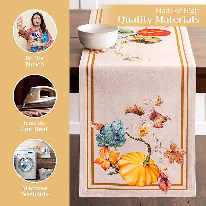 Maison d' Hermine Table Runner 100% Cotton Single Layer Table Runners 108 inches Long for Thanksgiving Christmas Decorations Home Kitchen Dining Party Wedding (Potiron, 14.5" x 108")