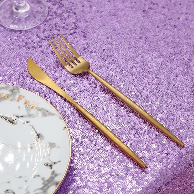 QueenDream Sparkly Sequin Tablecloth - Light Purple Table Cloth 50x80 Inches Rectangle Table Overlay Fabric for Birthday Parties Baby Shower Decoration
