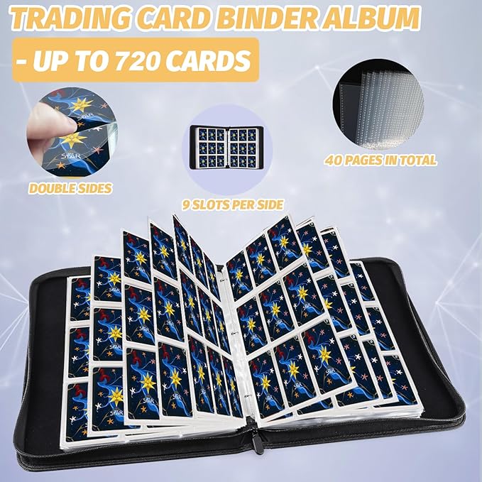 Card Binder for MTG Cards, Premium 9 Pocket Card Binder for Trading Cards, 720 Double Sided Pocket Collector Card Album for Standard Cards,Card Collection Folder for YGO/PTCG/Game Cards (Purple Print)