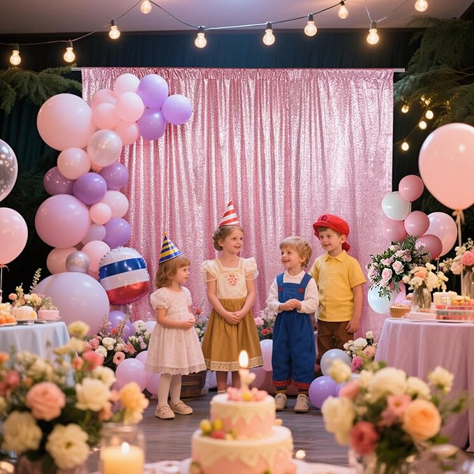 SquarePie Sequin Backdrop Curtain Not See Through Thick Glitter Background for Party 6FT x 8FT Fuchsia Pink