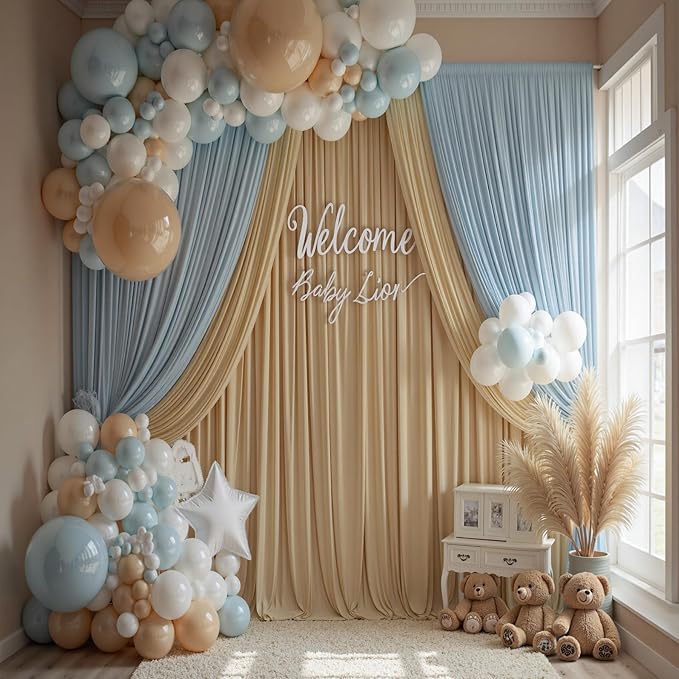 20ft x 15ft Beige Wrinkle Free Backdrop Curtains for Parties,Silky Polyester Fabric Wedding Ceiling Drapes, 4 Panels 15ft Photo Back Drop Drapes for Baby Shower Photography Stage Background Cloth