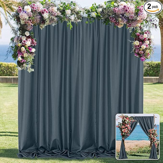MYSKY HOME 10ft x 10ft Bluish Grey Curtains for Parties, Weddings, Stage, 5ft x 10ft, 2 Panels