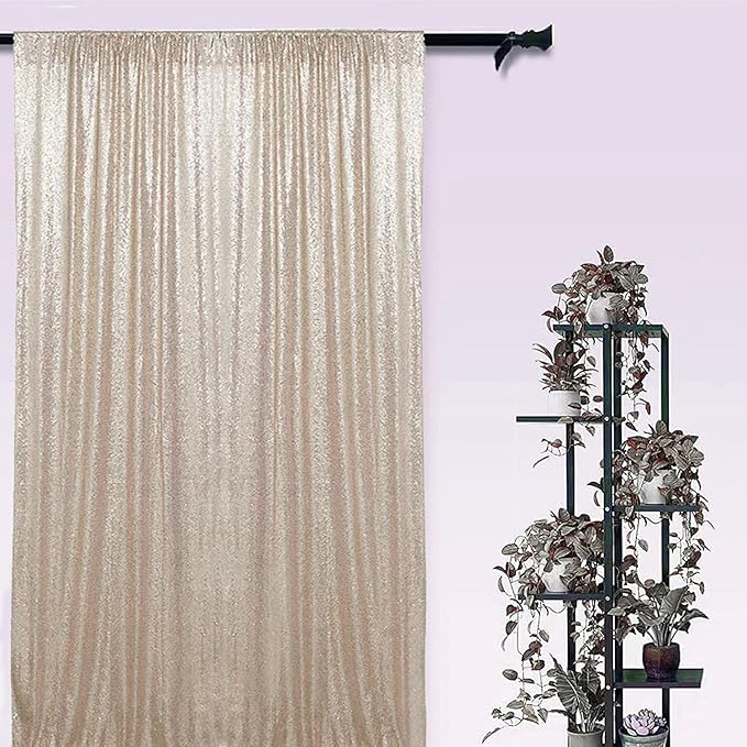 Champagne Sequin Backdrop Curtains 2 Panels 2FTx8FT Glitter Champagne Drapes Photo Backdrop Party Wedding Baby Shower Curtain Sparkle Photography Background