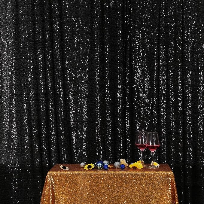Poise3EHome Black Sequin Backdrop, 7FT x 7FT Black Sequin Photography Backdrop Curtain for Party Decoration