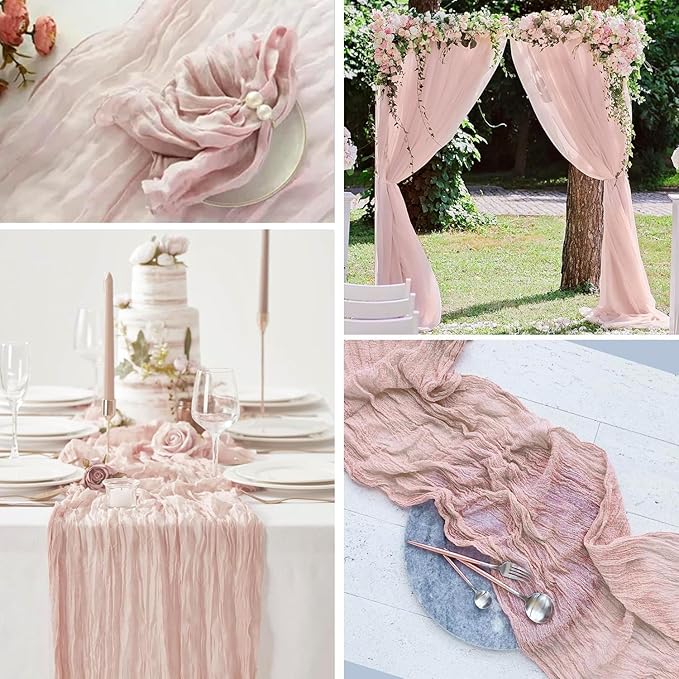 Dusty Pink Table Runner Cheese Cloth 10ft Gauze Runner Boho Cheesecloths Table Runner for Wedding Bridal Shower Birthday Sheer Fall Thanksgiving Boho Table Decoration