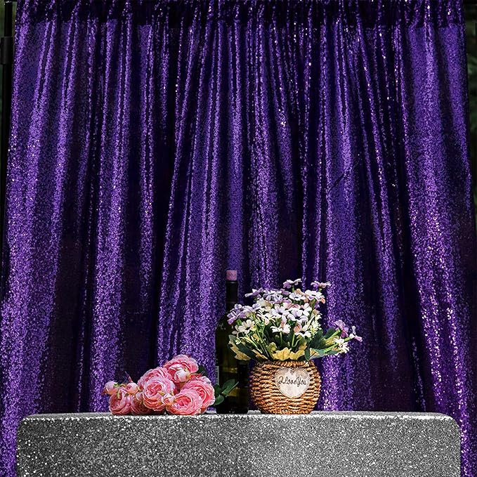 JYFLZQ Purple Sequin Backdrop Curtains 2ft x 8ft 4 Panel Glitter Photo Booth Backdrops Sparkly Photography Background Drapes for Parties Wedding Bridal Showers