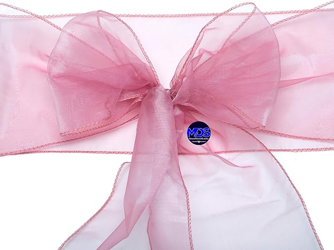MDS Pack of 50 PCS Organza Chair Sashes Wider Dining Chair Bows Ribbon Tie Back for Wedding Party Birthday Bridal Shower Reception Event Banquet Home Chair Cover Decoration - Dusty Pink