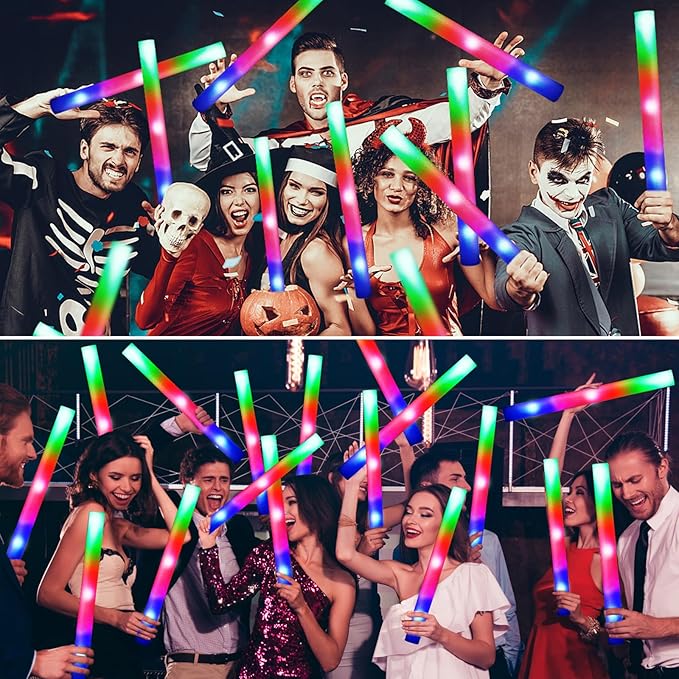124 PCS Glow Sticks, Foam Glow Sticks, Foam Light up Sticks with 3 Modes Colorful Flashing, Glow In The Dark Party Supplies, Glow Sticks Bulk Party Pack, Foam Glow Sticks Bulk for Party, Raves