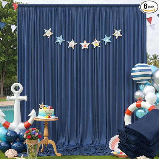 30×12ft Navy Blue Wrinkle Free Backdrop Curtain for Wedding Parties, 6 Panels 5×12ft Long Soft Silky Polyester Backdrop Drapes Photo Back Drop Curtains for Birthday Photography Background Cloth