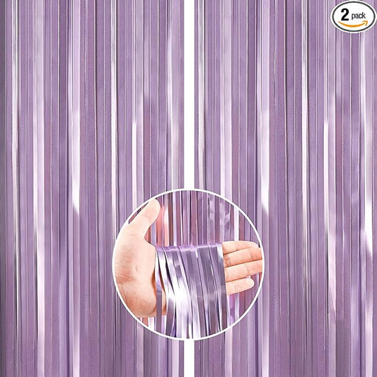ParyWoo Light Purple Streamers 2pcs Tinsel Backdrop 8.2FT Metallic Lavender Foil Fringe Streamer Curtains Photo Booth Backdrop for Halloween Baby Shower Bachelorette Wedding Party Decorations