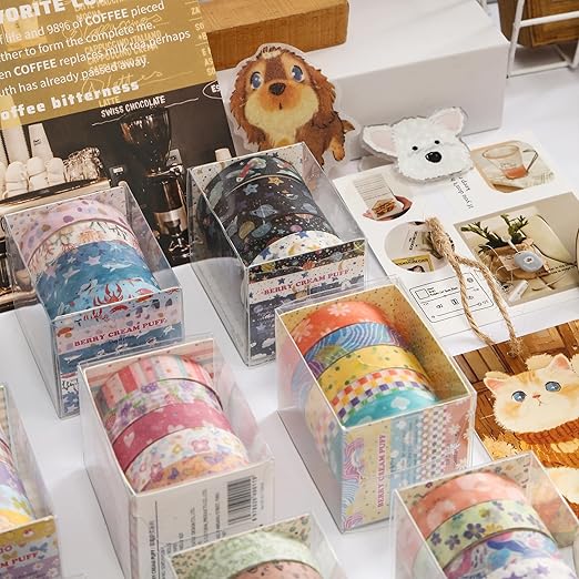 YUBBAEX 60 Rolls Value Washi Tape Pack Retro Arts Masking Tape Basic Patterns Decorative for DIY Crafts, Bullet Journal Supplies, Planners, Scrapbook, Card/Gift Wrapping (Cotton Candy)