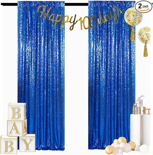 ShinyBeauty Sequin Royal Blue Backdrop Curtains 2 Panels 4Ftx7Ft Photo Backdrops Blue Photograph Background Shimmer Curtain for Parties, Birthdays, Graduations, Holiday Wall Decor