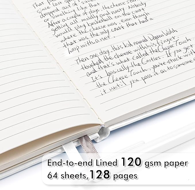 feela College Ruled Notebooks, 24 Pack Business Notebook Hardcover Lined Writing Journal with Pen Holder for Men Women Note Taking, with 24 Black Pens, 120 GSM, 5.1”x8.3”, A5, White