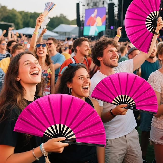 13inch Large Rave Fan Popping Clacking Fans for Line Dancing,Hand Fans for Women Foldable,Boots on The Ground Fan,Portable for Outdoor,Wedding,Party,Decoration (2pcs Pink)