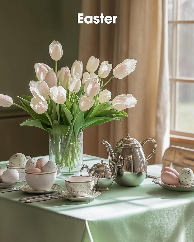 Pureegg Plastic Table Cloth Disposable 10 Pack, 54 x 108 Inch Table Cloths, Easter Party, Decorative Tablecloths, Rectangle, Light, Pastel Plastic Cover, Leakproof & Sturdy, Sage Green