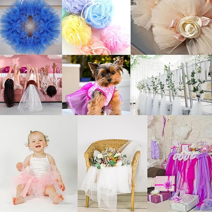 White Tulle Fabric Roll 6 Inch X 100 Yards (300ft) Mesh Tulle Ribbon for Gift Wrapping, Tutus, Wedding, Party Decorations, DIY Crafts