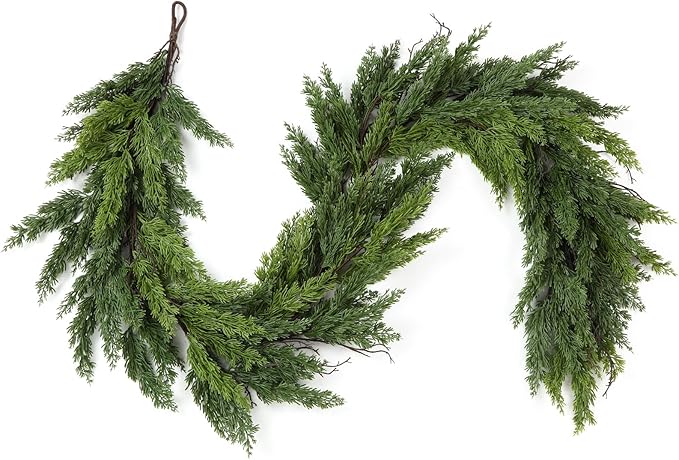 6FT Artificial Christmas Garland, Realistic Greenery Cypress Pine Garland for Mantle Table Railing Fireplace Indoor Outdoor Christmas Decoration