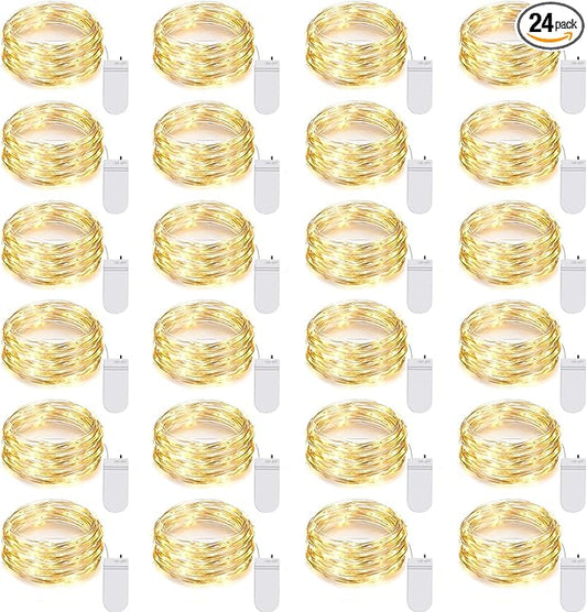 24 Pack LED Fairy Lights Battery Operated 7Ft 20Led Warm White Mini String Lights Waterproof Christmas Lights for Mason Jars Bedroom DIY Party Wedding Christmas Decor