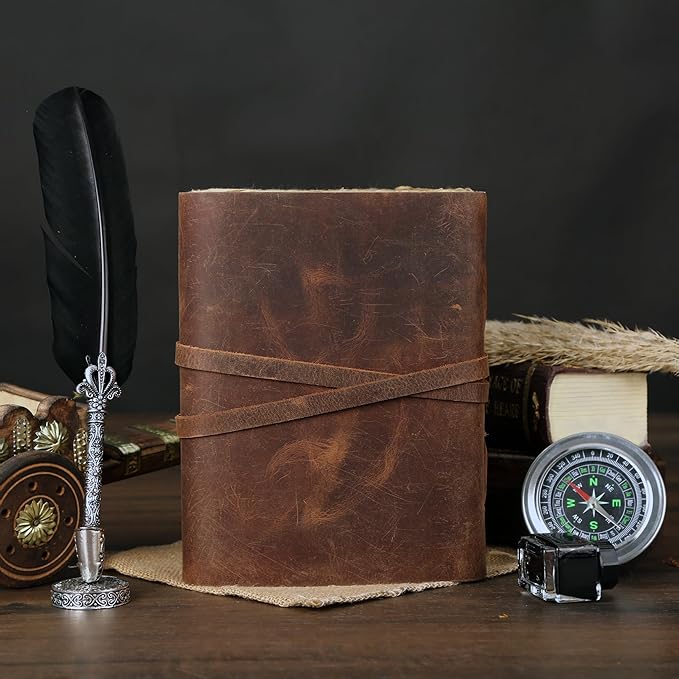 Leather Journal with Lined and Unlined Deckle Edge Paper 8x6 inch and Vintage Key | Handmade Writing Notebook Diary | Bound Daily Notepad for Men & Women Medium, Sketch/Writing pad for Artists
