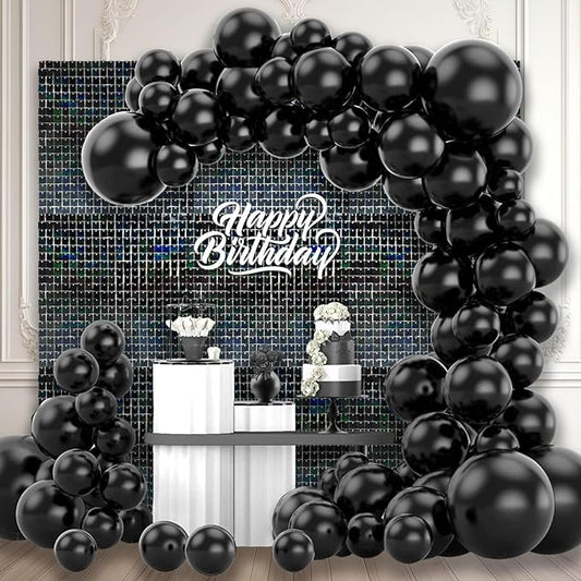 24PCS Black Shimmer Wall Backdrop, Laser Square Sequin Photo Backdrops Panel, Glitter Wall Background for Birthdays, Weddings, Christmas, Engagements, Disco Bachelorette Party Decoration (4FTx6FT)