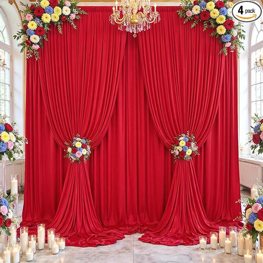 20×14ft Wrinkle Free Red Backdrop Curtain for Wedding Parties,2 Panels 5×14ft Height Soft Silky Polyester Backdrop Drapes Red Photo Back Ddrop Curtains for Event Photography Christmas Background Cloth