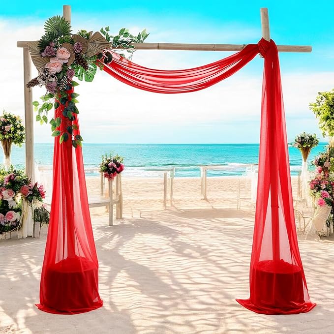 MDS Halloween Chiffon Draping Fabric - 1 Panel, 30" Wide x 100ft Long - Sheer Spooky Arbor & Canopy Drapery for Haunted House Backdrops, Party Ceilings, DIY Costumes & Themed Events - Red