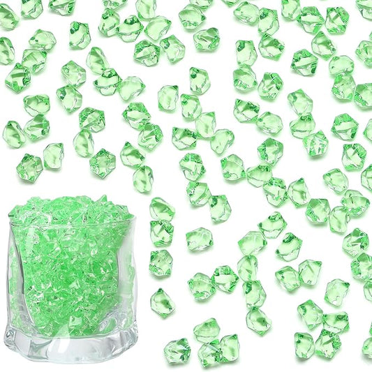 LAIDANLA 500PCS Green Acrylic Gems Vase Fillers for Centerpiece Green Fake Ice Cubes Plastic Diamonds Fake Crushed Rocks DIY Party Table Scatter Prop Wedding Decoration Accessories