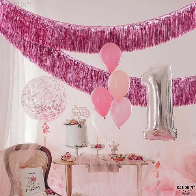 KatchOn, XtraLarge Pink Fringe Banner - 6.5 Ft,Pack of 2 | Fringe Garland for Birthday Party | Pink Streamers for Gender Reveal, Bachelorette Party Decorations | New Years Eve Decorations