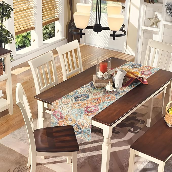 Snycler Table Runner Boho Table Runners Vintage Elegant Farmhouse Table Center Linen Decor for Home Dining Party Entrance (13x72 Inch) Boho-Yellow