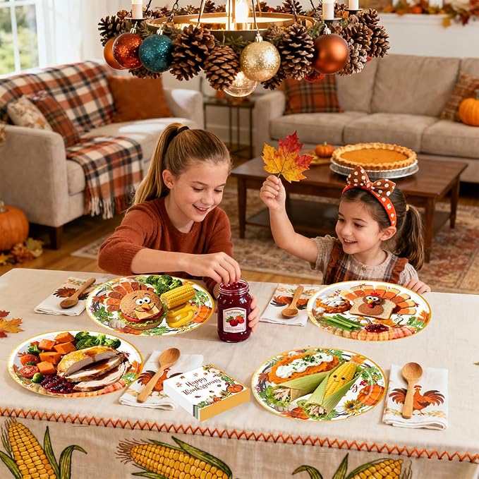 100Pcs Thanksgiving Oval Paper Plates and Napkins Set, 10" x 12" Party Plates,Large Disposable Dinner Plates for Fall Party and Thanksgiving Day