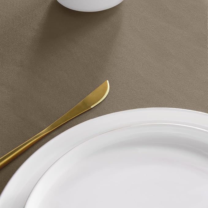 sancua Round Tablecloth - 90 Inch - Water Resistant Spill Proof Washable Polyester Table Cloth Decorative Fabric Table Cover for Dining Tables, Buffet Parties and Camping, Taupe
