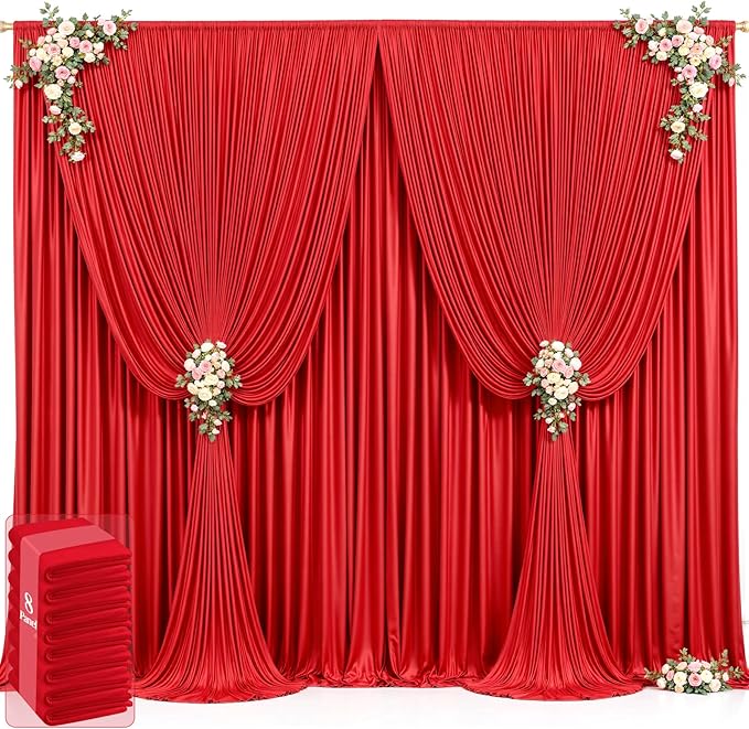 40ft x 12ft Red Backdrop Curtains Wrinkle Free Backdrop Curtain for Wedding Parties Red Fabric Backdrops Drapes Back Drop Cloth Bridal Shower Stage Curtains Wedding Decorations for Reception
