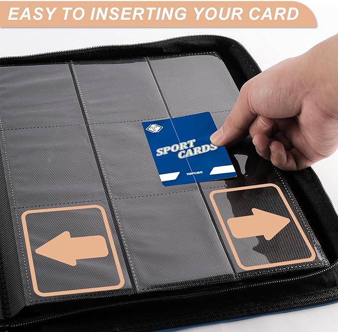 Trading Card Binder 9 Pocket, 432 Side-Loading TCG Album Folder Book Fit for MTG Baseball Football Sports Cards, Easy to Use Card Collection Binder with Zipper Blue