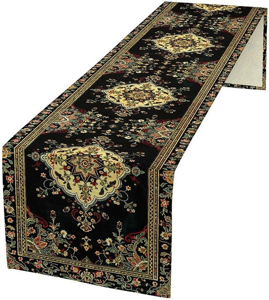 Colorful Boho Flower Table Runner, Vintage Rustic Farmhouse Paisley Hand Drawing Print Pattern for Home Kitchen Table Decor Dining Coffee Room Garden Party Decor 13x90in