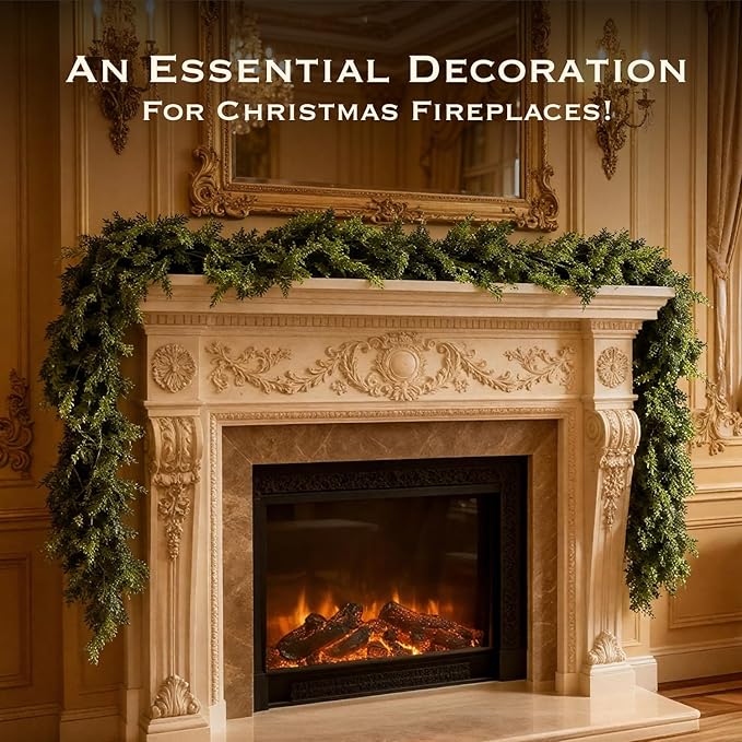 9ft Christmas Cedar Garland Artificial Realistic, Real Touch Greenery Garlands for Decoration, 2025 New Pine Garland for Mantle Table Fireplace Stairs Outdoor Indoor Christmas Decorations