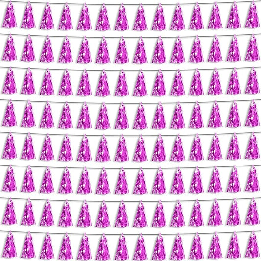 Hysilla Fuchsia Foil Fringe Metallic Tassel Streamers Banner Tassel Garland for Parade Floats, Bachelorette, Wedding, Birthday, Halloween, Christmas, Bridal/Baby Shower Party Decorations