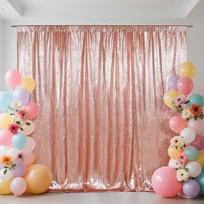 SquarePie Sequin Backdrop Curtain Not See Through Thick Background for Party 5FT x 7FT Rose Gold