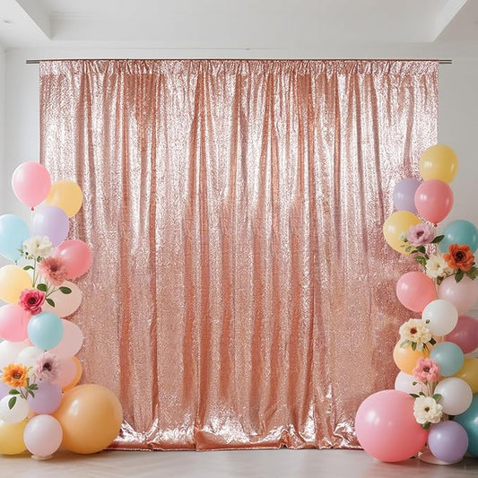 SquarePie Sequin Backdrop Not See Through Thick Background Glitter Curtain for Party 6FT x 6FT Rose Gold
