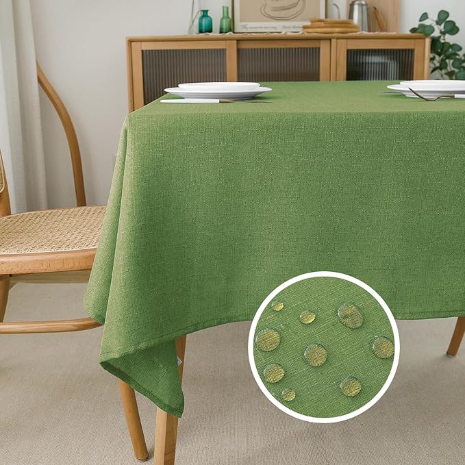 NLMUVW Olive Green Linen Tablecloth Rectangle Water Resistant Textured Natural Table Cloth Farmhouse Table Cover for Kitchen Dining Coffee, 54 x 90 Inch