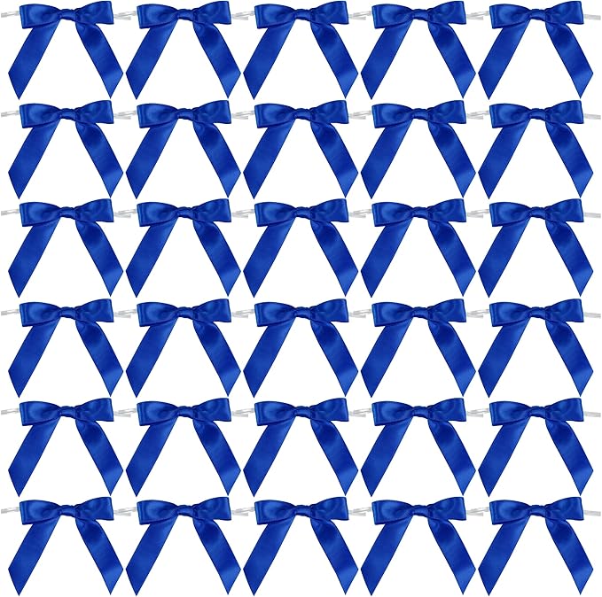 AIMUDI Royal Blue Bows 2.5" Satin Bows for Gift Wrapping Tiwst Tie Bows for Treat Bags Candy Cake Pop Baskets Invitations Wedding Baby Shower Independence Day Decorations - 50 Counts